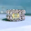 Cluster Rings Jewelry S925 Sterling Silver Hand Female Yellow Diamond Inlaid With Luxury Geometric Double Row Full Whole