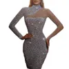 Party Dresses Spring 2023 Cut-out Off-shoulder Dresses Round Neck Slimming Temperament S-shaped Sequin Dresses