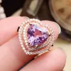 Clusterringen Natural Real Amethyst Love Heart Style Ring 925 Silver 3.5ct Big Gemstone Fine Jewelry #R981506