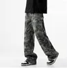 Jeans masculinos M-5xl 2023 Spring Autumn Men Men Casual Camuflagem Vintage Macacão reto de pernas largas Hip Hop calças de jeans Y2K TRUSLES