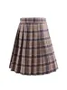 Skirts Kawaii Women's Mini Plaid High-Waisted Pleated Skirt Black White Anime Gothic Lolita Fashion Summer School Uniform Clothing 230419