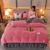 Bedding sets Bed skirt milk velvet four piece bed set winter thickened coral bedding doublesided duvet cover flannel 231118