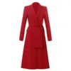 Robes décontractées printemps automne 2023 fête robe moulante piste femmes col cranté à manches longues rouge Midi bureau OL ceinture Vestidos