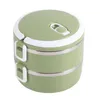 Dijkartikelen Groen draagbaar roestvrijstalen thermisch geïsoleerde rijstknikken lunchbox containerDouble -laag