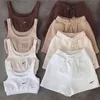 Casual Solid Shorts Sets Ladies Tracksuits Crop Top And Drawstring Shorts 2 Piece Matching Sportswear Set Summer Athleisure Outfits