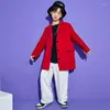 Abbigliamento da palco per bambini che mostrano abbigliamento Kpop Hip Hop Camicia blazer rosso oversize Abito streetwear Pantaloni larghi per ragazza Ragazzo Abbigliamento per costumi di danza jazz