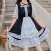 Casual Dresses Kawaii Summer Women Pink Punk Style Vintage Lace Square Collar Short Sleeve Dress Female Black Ruffle Midi