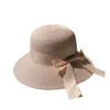 Breda brimhattar 2023 Mother Kids Straw Hat Baby Girl Big Bow Beach Cap Summer Sun Women Hucket Panama Caps