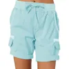 Women's Shorts Women Shorts Cargo Short Pants Cotton Linen Pants Pocket Elastic Waist Summer Women Beach Solid Color Sliming Comfot Breathable 230418