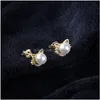 Charm Cute Cat Stud Earrings Diamond Pearl Classic Fashion Ear Sweet Pop Drop Delivery Jewelry Dhhzl
