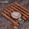 Pendant Necklaces LosoDo Europe And America Personality Retro Inlaid Turquoise Necklace Long Tassel Leaf Sweater Chain Collarbone