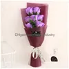 Dekoratif Çiçek Çelenk 7 Kırmızı Gül Simation Çiçek Sevgililer Günü Manuel Yapay MTI Renk Sabunu Küçük Buket Hediyeleri Paketleme Dhnr4