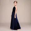 Girl Dresses Female Children Elegant Velvet One Shoulder Long Skirt Evening Hosting Piano Catwalk Ceremony Performance Flower