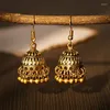 Dangle Earrings Retro Bollywood Kundan Jhumka Jhumki Drop For Women Gold Color Bell Tassel Earring Gypsy Fashion Jewelry