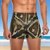 Mäns badkläder Brown Beige Snakesskin Design Swimming Trunks Black Ball Phyton Scarf Beach Print Swim Shorts Elastic Large Size Men Swimsuit