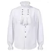 Mäns casual skjortor Mens White Pirate Vampire Renaissance Victorian Steampunk Gothic Ruffled Medieval Shirt Men Party Halloween Chemise