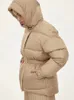 Donsparka's voor dames Winter losse verdikking pufferjack dames effen riem hoge taille warme parka's mode zwart grijs jas met lange mouwen 231118