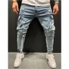 Mens Jeans Denim Pocket Pants Summer Autumn Thin Slim Regular Fit Straight Jeans Elasticity Stretchy Male Blue Black Byxor