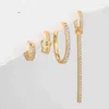 2023 Novo Designer Anel Stud Dourado Clássico Conjunto de Fivela de Orelha Pequeno e Popular Design Fresco Moda Micro Zircão Brinco Jóias Quatro Peças Brincos Femininos 4kew
