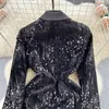 女性用ジャケット秋の冬のふわふわ長袖ダブル胸肉のスパンコールドレス韓国ファッションヴィンテージテーラードカラー女性秋の冬ドレス2024