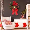 Guirlande de Noël de fleurs décoratives avec lumières lanterne LED de cèdre artificiel et boules rouges ornements suspendus éclairés