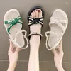 Sandals 2023 Summer Women's Soft Comfortable Wedge Heels Roman Shoes Flat Pearl Beaded Ll