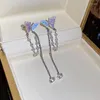 Dangle Earrings Japan and韓国バタフライモザイクラインストーンシミュレートパールプレミアムテクスチャライトラグジュアリーロングタッセル