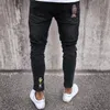 Jeans masculinos 2023 moda masculino magro rip slim fit