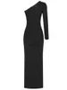 Abiti casual Adyce One Spalla Maxi Bandage Dress Autumn Inverno 2023 Sexy Black Long Sleeve See attraverso la festa della pista da sera del pizzo club