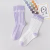 Women Socks 2023 Purple Women's Medium Tube Korean Style Instagram Tide Striped Taro Lovely Japanese Woman's Stockings