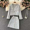 Work Dresses 2023 Autumn And Winter Fashion Ladies Suit Plaid Fringed Short Jacket Sexy Tweed Mini Skirt 2-piece Set