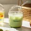 Vinglas med kawaii vattenflaskskoppar med halm kaffemuggar espresso tecknad transparent juice mjölk bubbla te kopp