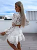 Deux pièces robe jupe ensemble Guipure Patch avec Cami dentelle broderie costume femmes correspondant ensembles blanc haut court Mini Sexy mince 230419