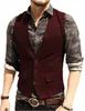 V-Neck Men's Suit Vests Fashion Formal Slim Fit Business Casual Herringbone Waistcoat Groomsemen For Wedding