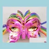 Party Masks New Halloween Mask Children Masquerade Coloured Ding Or Pattern Plating Butterfly Princess Drop Delivery Home Garden Fes Dhwum