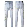 Jeans jeans violets designer pour hommes pantalons empilés jeans hommes baggy denim larmes européen jean hombre hommes pantalons pantalons biker broderie déchiré pour la tendance 24 styles