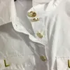 Letter Embroidery Women Shirts White Short Sleeve Blouses Lapel Neck Designer Tops with Gold Button