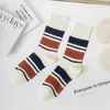 Men's Socks Stripe Retro Men Letter Ribbed Cotton Sock Man Navy White Long Adult Spring Utumn Casual Soft Sport Couples