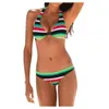 Kvinnors badkläder. Sexy Stripe Print Swimsuit Women Solid Tube Top Bathing Suit High Cut Bikini Set Backless Beachwear Summer Brasilian