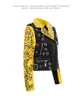 Women's Pu Leather Jackets Graffiti Floral Letter Print Punk Motorcycle Biker Zip Rivet Waist Woman's Coats Contrast Color Outerwear 8701