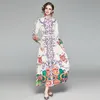 Lässige Kleider Eleganter Frühling Designer Maxi Runway Kleid Langarm Damenbekleidung Print Vintage Aline Holiday Robe Femme Beach Vestidos