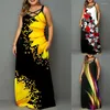 Artı Beden Elbiseler Kadınlar Yaz Kolsuz Gevşek Maksi Elbise Cep Plaj Tatili Tatil Çiçek Bohem Sundress