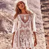 Apresenta de banho feminina Boho Sexy White Lace Tunics Bikini Coverp ups feminino