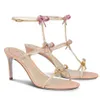 Zomer sexy Rene Caterina Sandals schoenen vrouwen kristal-ingelegde hakken glitterzolen Caovilla boog spiraal enkel riem riem lady party jurk gladiator sandalias