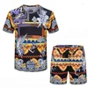 Herren Trainingsanzüge 2023 Herren Trainingsanzug 2-teiliges Set Sommer Golden Flower Anzug Kurzarm T-Shirt und Shorts Lässige Mode Männer Schwimmen