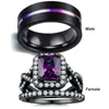 Anneaux de mariage bijoux de mode luxe rectangulaire Violet zircon cubique en acier inoxydable Couple anneau accessoires de fiançailles
