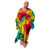 Ethnic Clothing Summer Elegent African Women Long Sleeve V-neck Polyester Printing Dress Maxi Dresses For