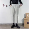 Ternos masculinos Mens primavera de cintura alta calça casual Cosual Comprimento do tornozelo Streetwear 2023 Moda Social Business Slim Fit Suit H129