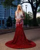 Party Dresses Long Red Prom 2023 Sparkly Sequined Lace Luxury Silver Rhinestones Mermaid Style Black Girls Clows