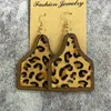 Orecchini pendenti con castone in legno marrone ghepardo leopardo pelle di vacchetta vera pelle etichetta di mucca cactus in legno donne cowgirl gioielli occidentali